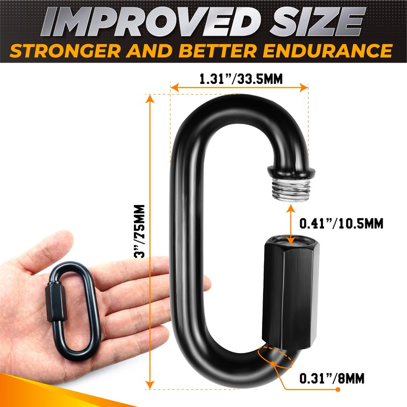 PAMAZY 6PCS 3” Heavy Duty Chain Quick Links, 1600 LBS