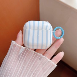 MINSCOSE for AirPods 4 Clear Case,Cute Striped Aesthetic Pattern Design with Girly Keychain Ring,Soft TPU Protective Shockproof Cover with Cleaner Kit for Girls Women for Airpods 4-Blue