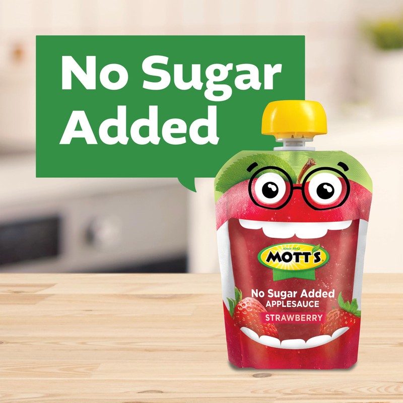 Mott's No Sugar Added Strawberry Applesauce, 3.2 Oz Clear Pouches,