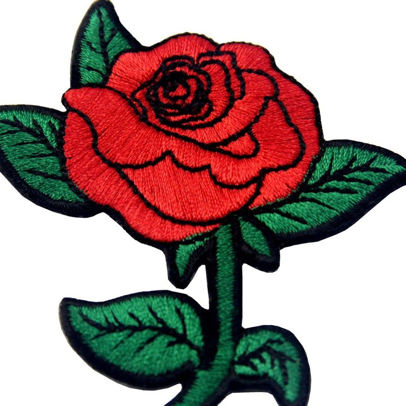 Red Rose Patch Embroidered Badge Iron On Sew On Emblem
