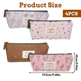 Apausvcm 4Pcs Mini Makeup Bag, Linen Floral Pouch for Purse Small Cosmetic Bags with Zipper Cute Coin Purse Portable Storage Pouch Bag Fabric Cosmetic Pouches for Women Girls