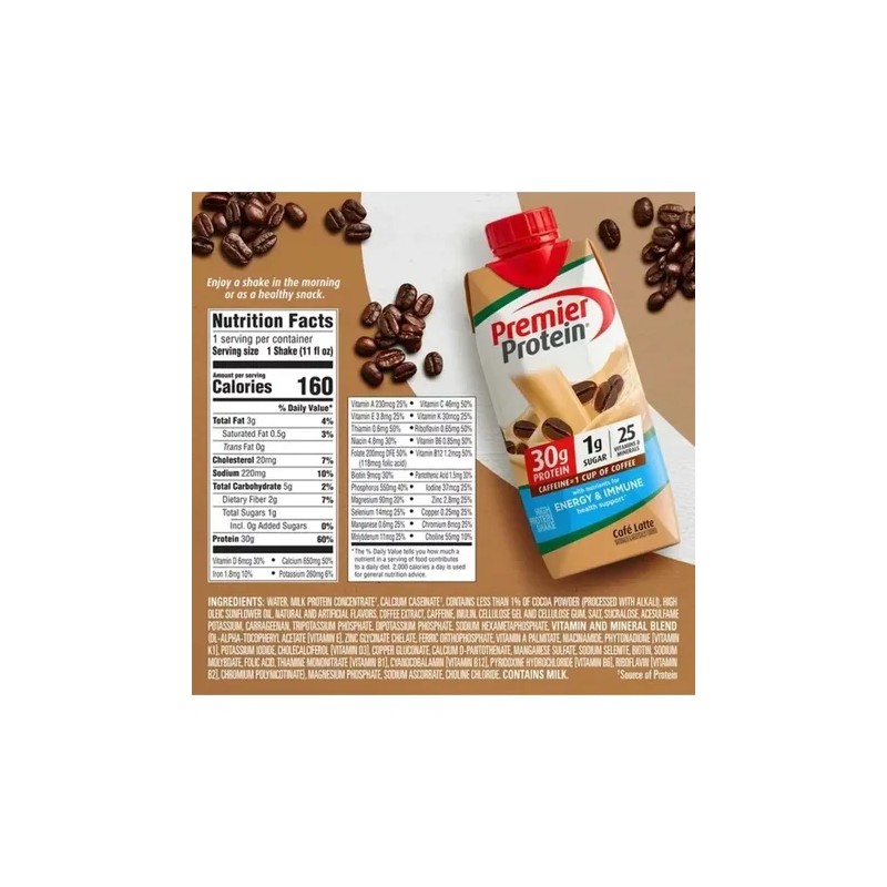 Premier Protein Batido De Proteína. Sabor Café Latte 18pack