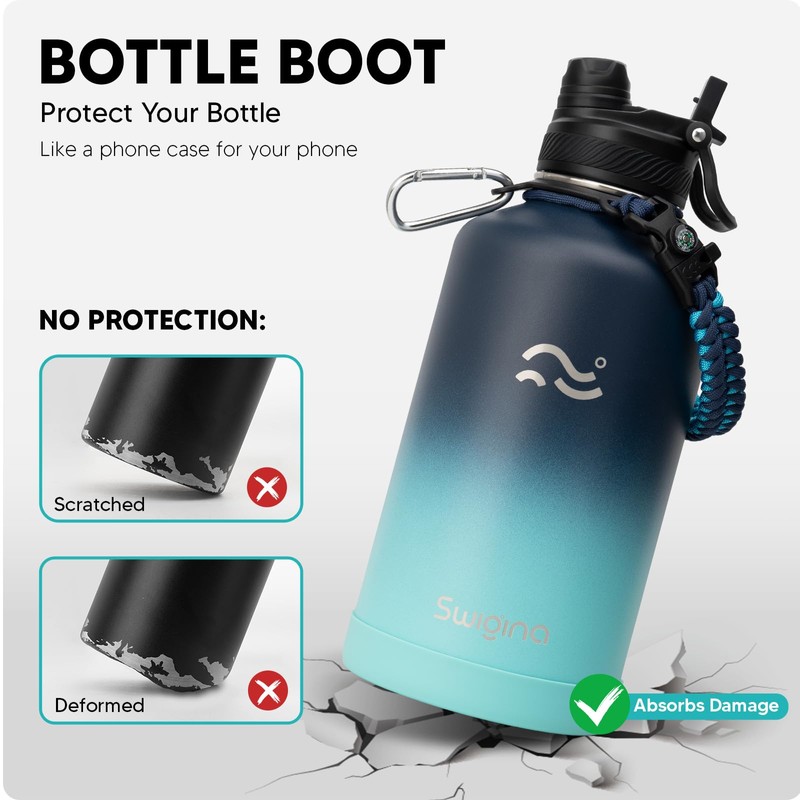 Swigina [2-IN-1 LID] 64 oz Insulated Water Bottle with Silicone