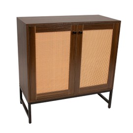 Sunnydaze 2-Door Rattan Storage Cabinet - Sideboard Buffet Cabinet with Adjustable Shelf and Rattan Doors - Oak Wood Look - Dark Brown