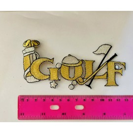 Golf Bag With Golf Clubs Patch Golfing Sports Golf Balls Appliqué Gold