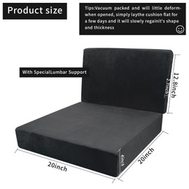 Lxztayuk 20x20x4 Inch Recliner Cushions for Elderly, Black Extra Large Seat Cushion, Non-Slip Recliner Cushions with Back Support, Thick and Supportive Back Lumbar Support
