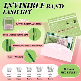 KEYYOU Fairy Venus Lash Clusters Kit Venus Lash Extension Kit C Curl 120Pcs Eyelash Extension Wispy Natural Invisible Band with Waterproof DIY at Home(Venus-C-8-18MIX)