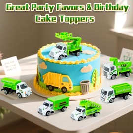 Bloolilies 6 Pack Diecast Garbage Truck Toys, Mini Trash Truck Toy for Kids Toddlers Sanitation Car Play Vehicles Set for Boys Girls Age 2 3 4 5 6 7 Years Old Birthday Party Favors Gift & Cake Toppers