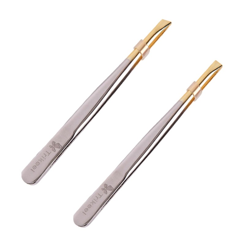 SAFIGLE 2sets Electroplated Stainless Steel Eyebrow Tweezers Flat and Oblique