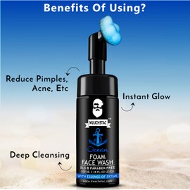 Muuchstac Ocean Foam Face Wash For Men, Use Daily For Deep Cleansing, Fighting Acne & Pimple, Skin Brightening & Instant Freshness - 100 ML