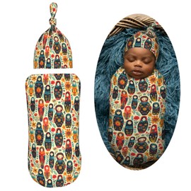 Muishi Boho Russian Dolls Newborn Swaddle Blankets Hat Sets Soft Baby Receiving Blanket Swaddle Sack for Baby Shower Infant Boy Girl Gift