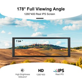 wisecoco 7.84 Inch Mini Monitor HD IPS 1280x400 Secondary Screen Stretched Bar LCD Display with Casing for Laptop Computer Speed Temperature Windows Aida64 CPU GPU Monitoring