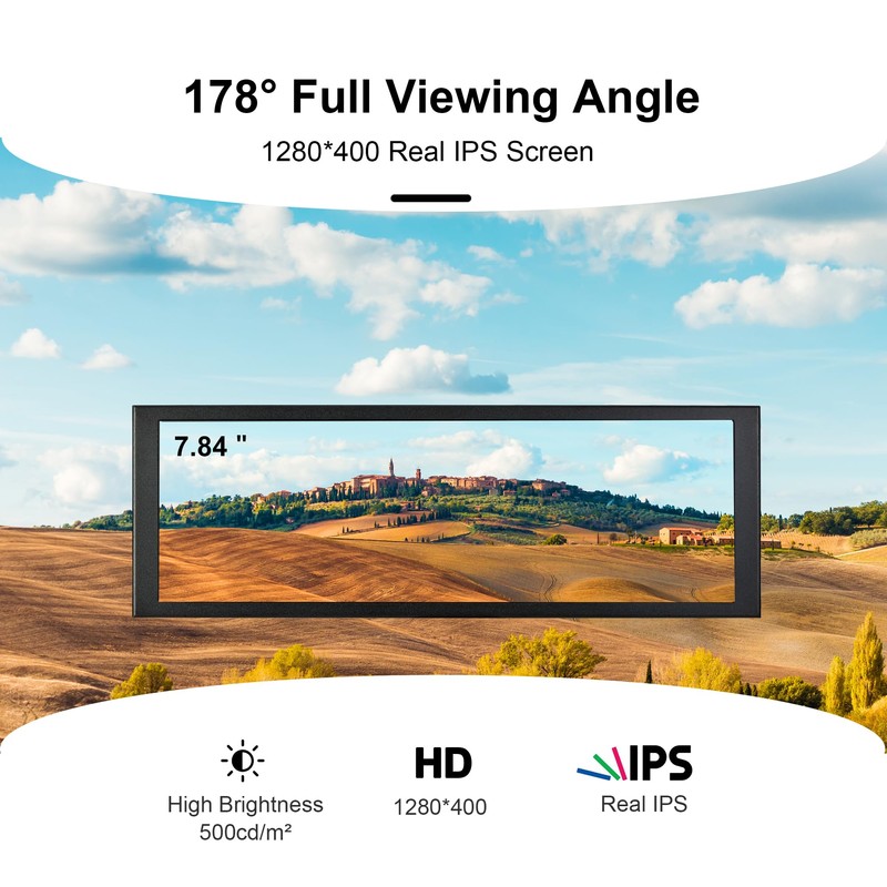wisecoco 7.84 Inch Mini Monitor HD IPS 1280x400 Secondary Screen