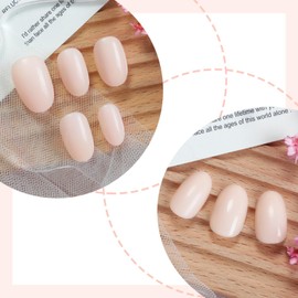 Press on Nails Short Oval Fake Nails Beige Pink False Nails with Pure Elegant Designs Glossy Full Cover Glue on Nails Stick on Nails Acrylic Nails for Women Girls 24 Pcs