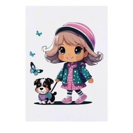'Blond Girl Walking A Puppy' Temporary Tattoo - Water Resistant, Skin-Safe, Non-Toxic Transfer (TO00072471)