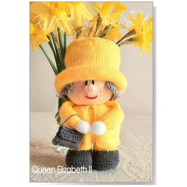 Knitting by Post Knitting Pattern Queen Elizabeth II from A Platinum Jubilee Celebration Doll Dressed for the Occasion and Ready to be Knit in Yellow and Grey