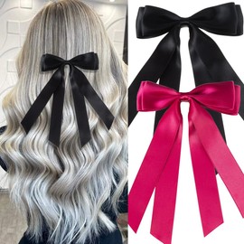 Hair Bows 2 PCS Large Double Ribbon Bow for Women,Hair Bows for Women,Hair Ribbons,hair bow,bow claw clip,bow hair clips,bow clips,hair ribbon,hair bow clips,Large Hair Barrettes for Women（Red Black）