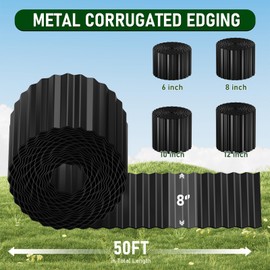 Metal Corrugated Garden Edging 8" x 50Ft, Landscape Edging Border for DIY Flower Bed