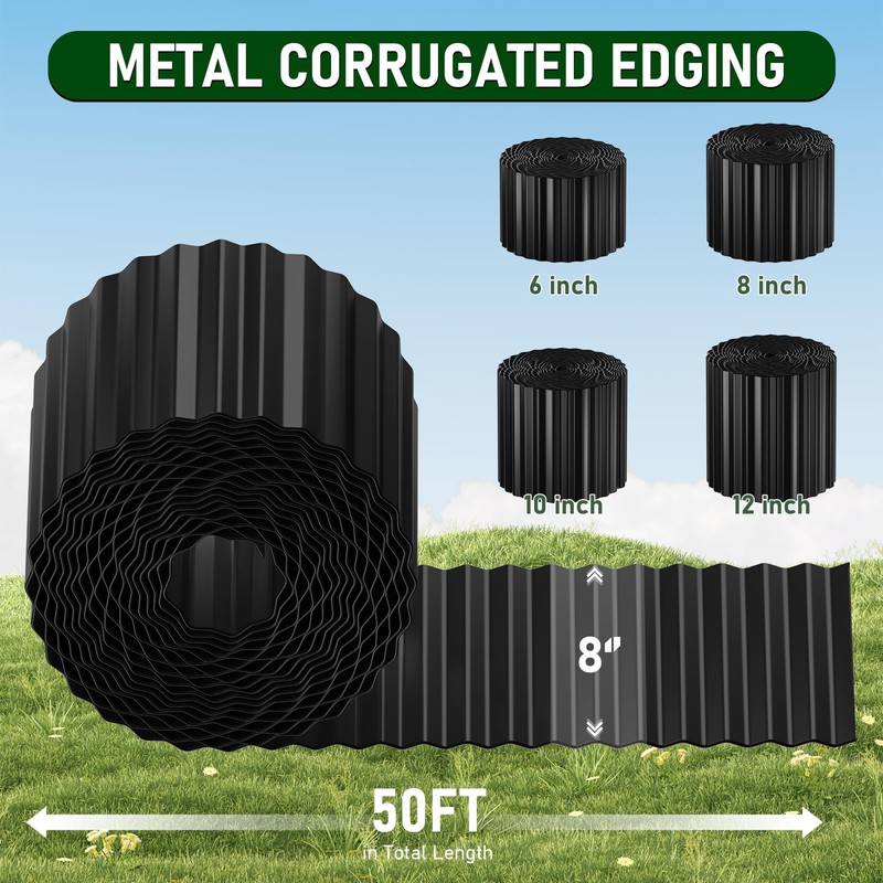 Metal Corrugated Garden Edging 8" x 50Ft, Landscape Edging Border
