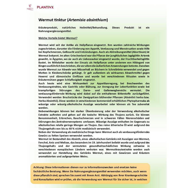 Wormwood Tincture 200 ml Bottle