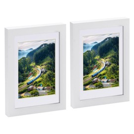 Nicola Spring 2x White 5" x 7" Photo Frames with White 4" x 6" Mount - Glass Aperture Home Picture Wall Hanging Landscape Portrait Display
