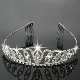 Bseash - Tiara de cristal plateado con corona de princesa, elegante corona con peines para mujeres, niñas, bodas, graduaciones, fiestas de cumpleaños