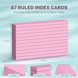 Pink Flash Cards 5x3 Revision Cards, 200 PCS, Pink Index Cards, Ruled Flashcards, Study Lined Revision Flash Cards 5x3 for Studying, Recipe Cards Record Cards for Office/Home/School