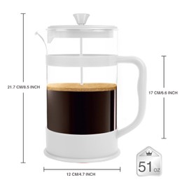 Utopia Kitchen 12 Ounce 0.35 Liter French Press Coffee Maker, Tea Maker, Travel Coffee Presses, Heat Resistant Thickened Borosilicate Coffee Pot for Camping Travel Gifts, White Pack of 1