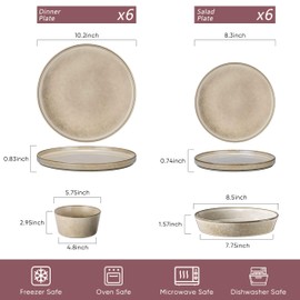 Herogo Dinnerware Sets with Pasta Bowls, 16 Piece Plates and Bowls Set for 4, Modern Stoneware Dinner Dishes for Kitchen Dinning, Dishwasher & Microwave Safe, Cream Khaki