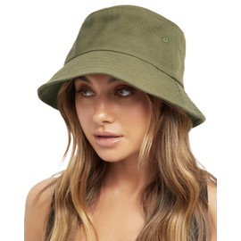 FURTALK Bucket Hats for Women Washed Cotton Packable Summer Beach Sun Hats Mens Womens Bucket Hat with Strings for Travel Green