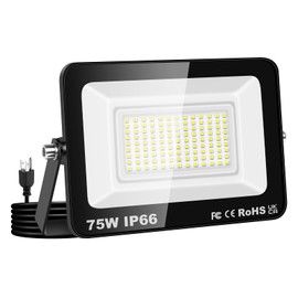 Willpower Outdoor LED Floodlights 75W 7500LM, Flood Lights with Plug, LED Security Lights 6000K Cold White Job Site Work Lamp IP66 Waterproof for Garden Garage Yard Lawn Court Workshop Patio