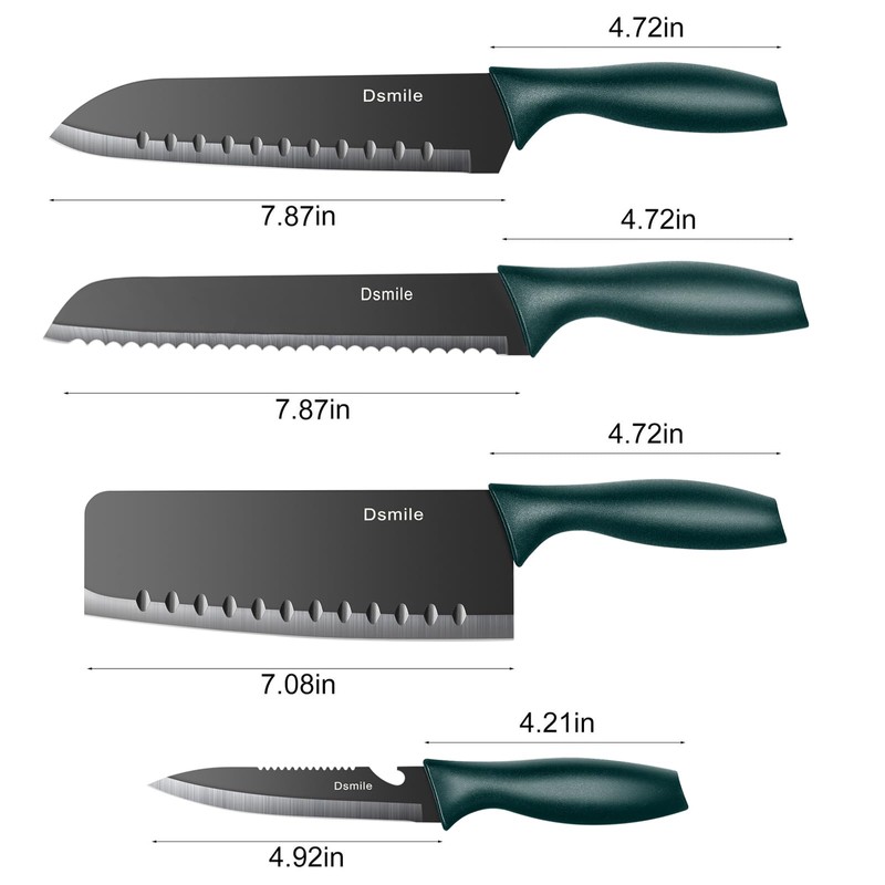 Dsmile 4 PCS Kitchen Knife Set,Black Stainless Steel Knives with