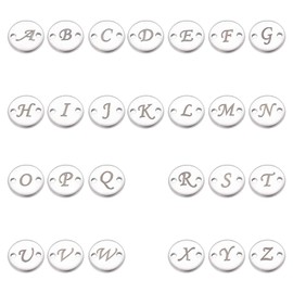 UNICRAFTALE 52pcs Stainless Steel Alphabet Link Charms Metal A-Z Letter Pendants Flat Round with Initial Letter Charms 1.2mm Hole Linking Connectors for Jewelry Making Stainless Steel Color
