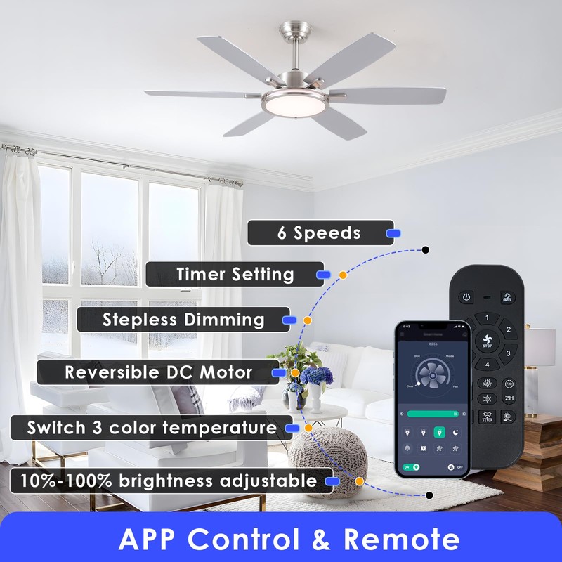 52in Ceiling Fan with Light,Modern Ceiling Fan with Light and
