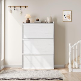 GarveeHome Shoe Cabinet with 3 Flip Drawers, Wooden Shoe Organizer with Adjustable Shelf, Shoe Storage for Entryway, Hidden Shoe Cabinet for Hallway, Living Room, White