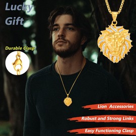 DXIUORF Punk Animal Necklaces, Stainless Steel Rhinestones Lion Pendant with 24 inch, Hip Hop Rock R&B Music Necklace Gifts for Cool Men Women