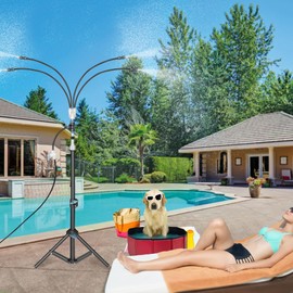 homeyeco Expandable Standing Misters for Outside Patio 4.1FT, 4-Way Adjustable Misting System, Misting Cooling System, Plant Mister for Outside Yard Greenhouse Chicken Dog Pool Trampoline