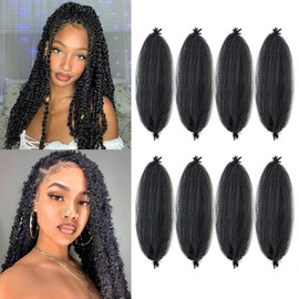 8 Packungen vorgetrennte, federnde Afro-Twist-Haarverlängerungen für Damen, natürliches schwarzes Marley-gedrehtes gehäkeltes Flechten, synthetische Haarverlängerungen für weiche Locs (1B, 35,6 cm)