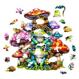 SECOGM Wooden Puzzle for Adults, Wooden Puzzle 100 Pieces, Irregular Animal Shaped Wooden Puzzle, Adult Puzzle with Wooden Gift Box, Frog Family Puzzle (S-21.5 x 20.7 cm)