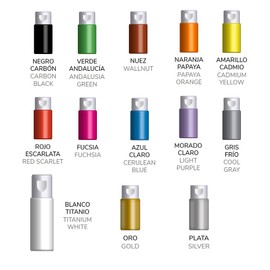 Nazca Colors Fabric Paint Starter Kit - Textile Paint Set with 10 Colours + 2 Silver & Gold 30ml, 100ml White Paint Pot, Black Textile Marker, 4 Brushes, Tote Bag & Toilet Bag to Start Customizing