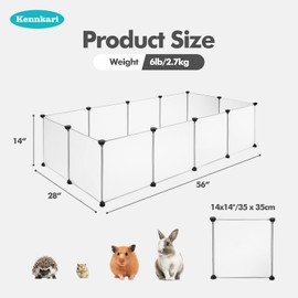 Kennkari 12 Panels 14" x 14", Plastic Pet Playpen for Small Animal, Adjustable Yard Fence for Hedgehog, Guinea Pig, Hamster, Bunny, Rabbit, Turtle