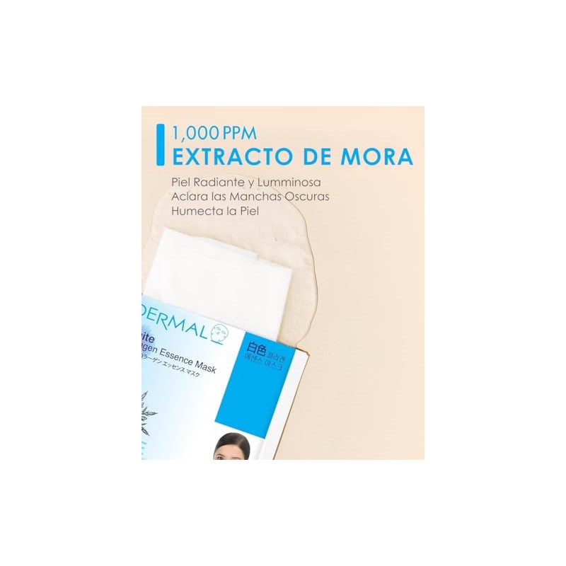 DERMAL Korea 10 Mascarillas White Collagen con Colágeno y Péptidos