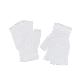 DOOVID Winter Knit Warm Mittens for Women & Men - Stretch Half Finger Gloves - White