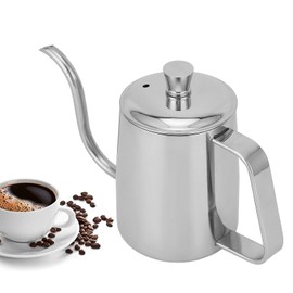 350ml Small Coffee Pot, Gooseneck Pour Over Coffee Kettle, Stainless Steel Long Narrow Spout Manual Coffee Kettle with Cover for Home Coffee Use(Silver)