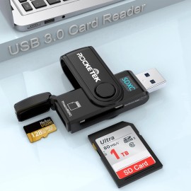 Rocketek USB 3.0 SD Card Reader, Rocketek 2 Slots Memory Card Reader with a Build-in