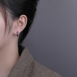 SLUYNZ 925 Sterling Silver Black Heart Hoop Earrings for Women Teen Girls Minimalist Black Hoop Earrings 1.5CM Hoop Earrings (A-Silver)