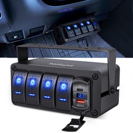 Nilight 4 Gang Rocker Switch Box 12V SPST ON Off PD Type C and QC 3.0 USB Charger Voltmeter Waterproof Aluminum Panel DIY Stickers for Boats Cars RVs Trucks