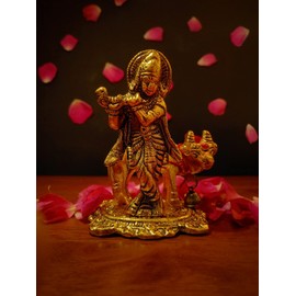 Krishna with Cow Metal Idol Statue Sculpture Indian Decor Antique for Home,Temple Decoration and Gifting, Size 3.5 Inches