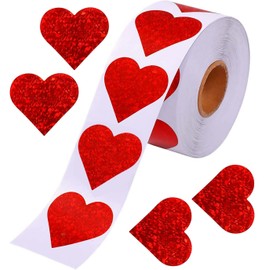 Lrogoe Valentines Glitter Red Heart Stickers - 1.5" Heart Decorative Labels 500 per Roll, Valentine's Day Love Decorations for Wedding, Anniversaries