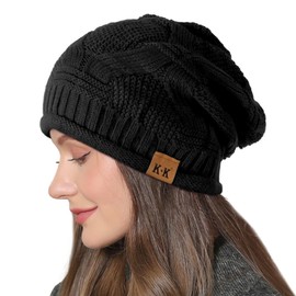 Beanie Hat Women - Winter Warm Knitted Beanies Ladies Thermal Wooly Hat Soft Stretch Slouchy Beanie Skull Cap Cable Knit Hat for Women Girls Outdoor UK Black